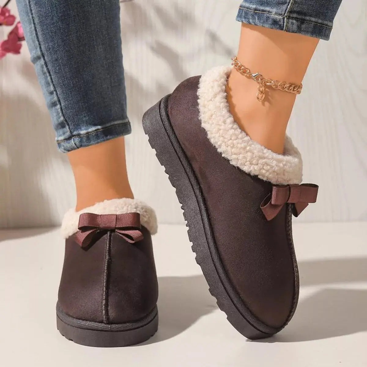 Cozy Bowknot Plush Lined Slip-Ons Simply Love