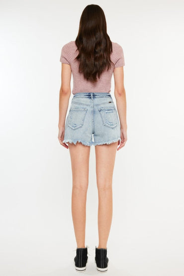 Kancan Distressed High Waist Denim Shorts with Pockets.