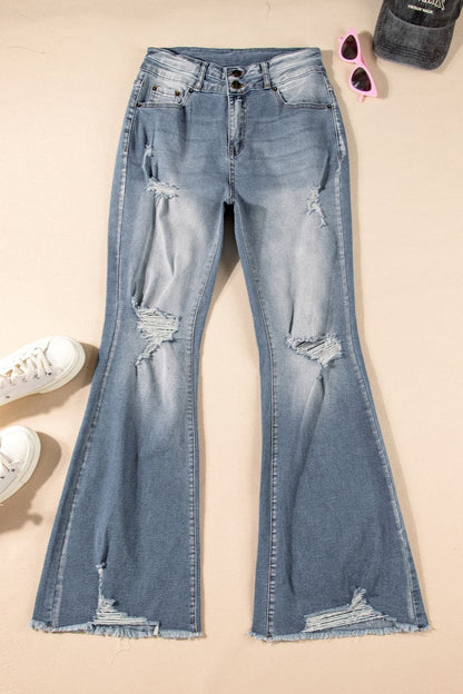 Distressed Raw Hem Bootcut Jeans.