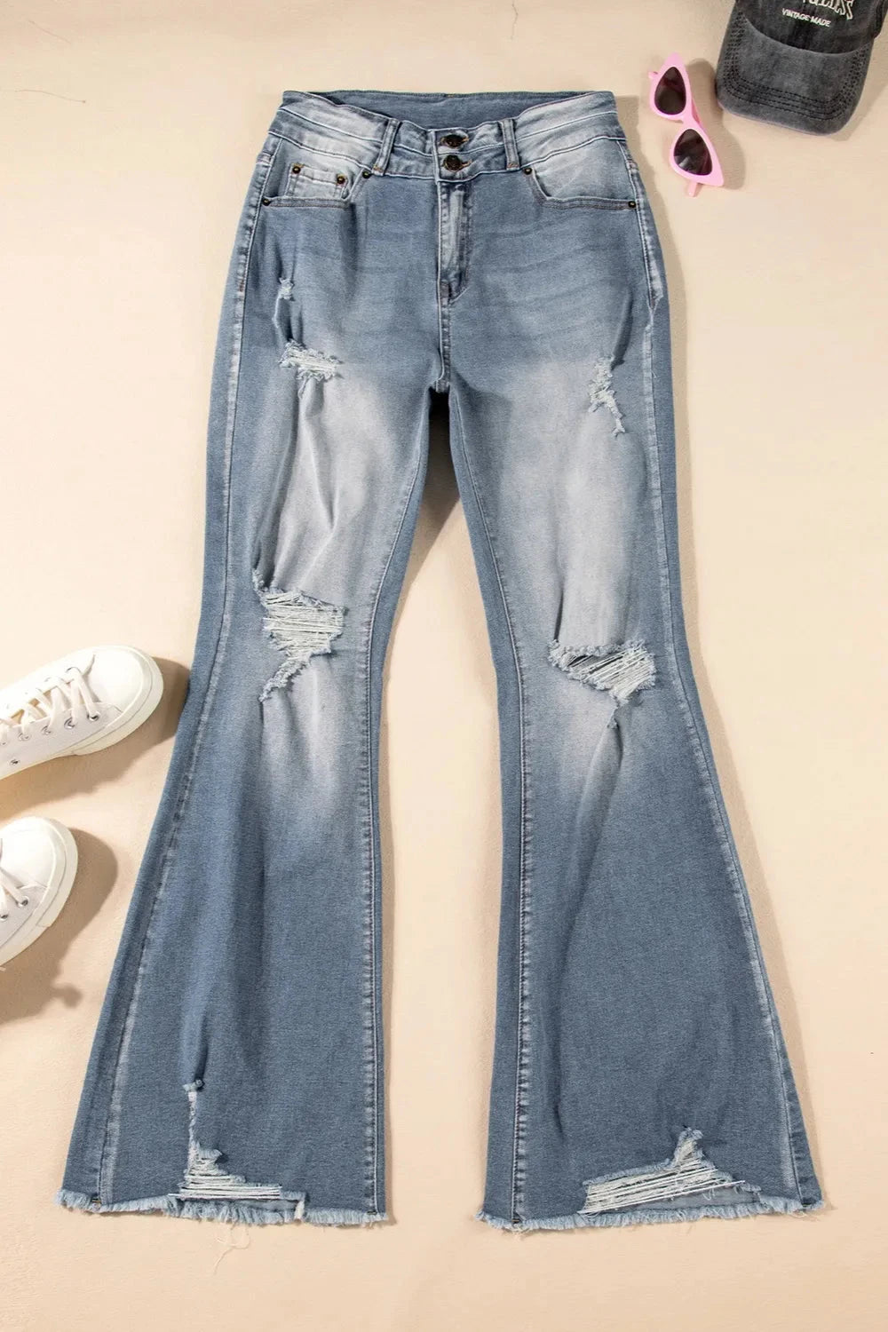 Distressed Raw Hem Bootcut Jeans Coco’s Tee Boutique