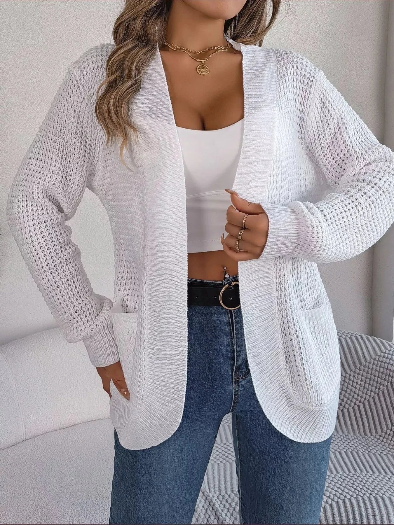 Chunky Knit Open Front Cardigan with Pockets Coco’s Tee Boutique