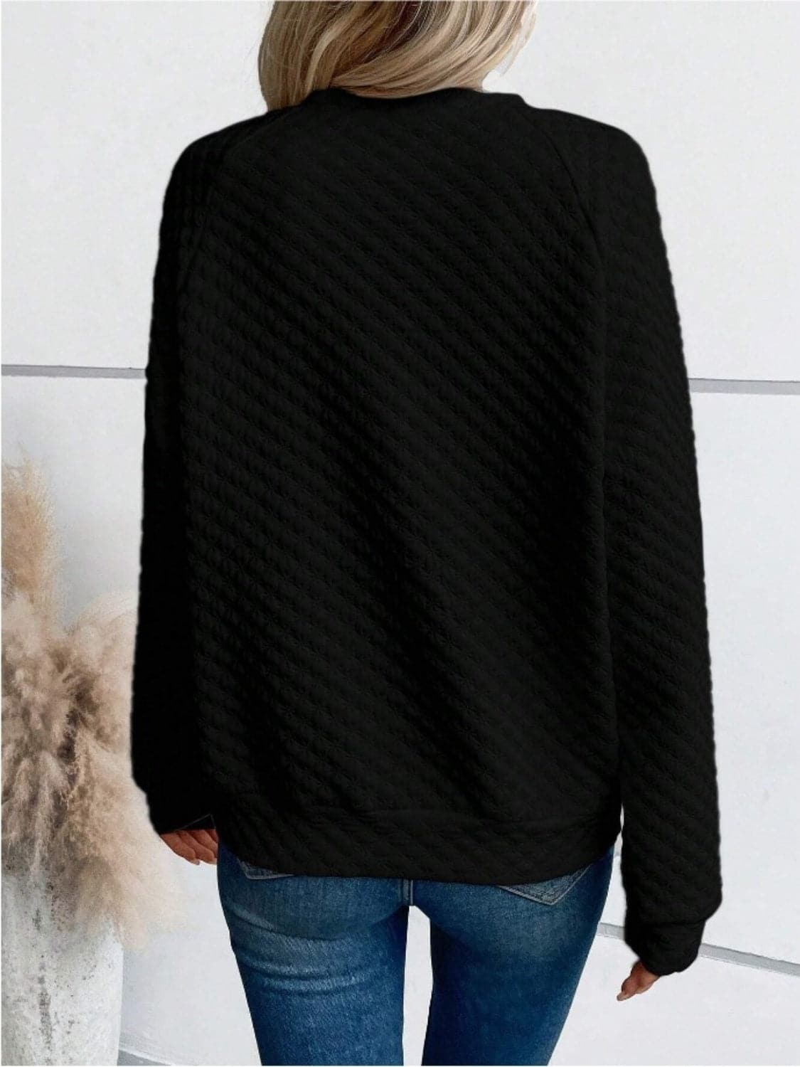 Notched Long Sleeve Sweatshirt.