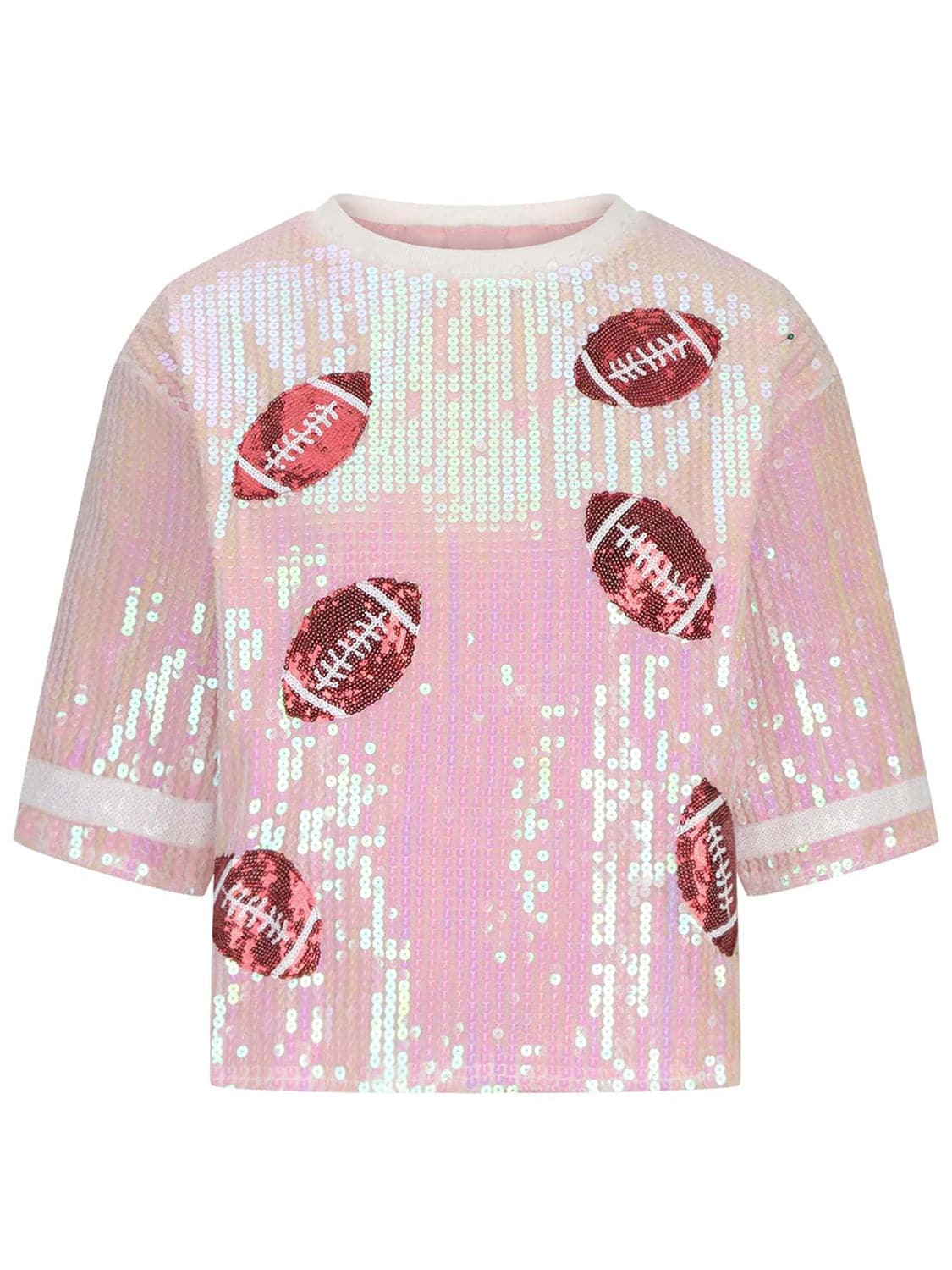 Sequin Football Round Neck Half Sleeve Top.