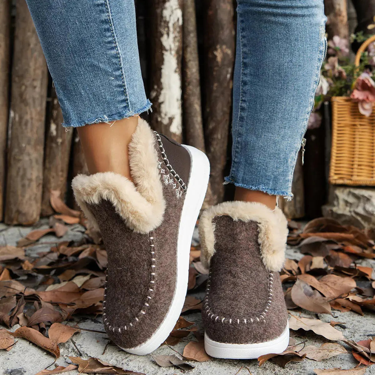 Cozy Fur Trimmed Slip Ons Suede And Rubber Flats Warm Winter Shoes Simply Love