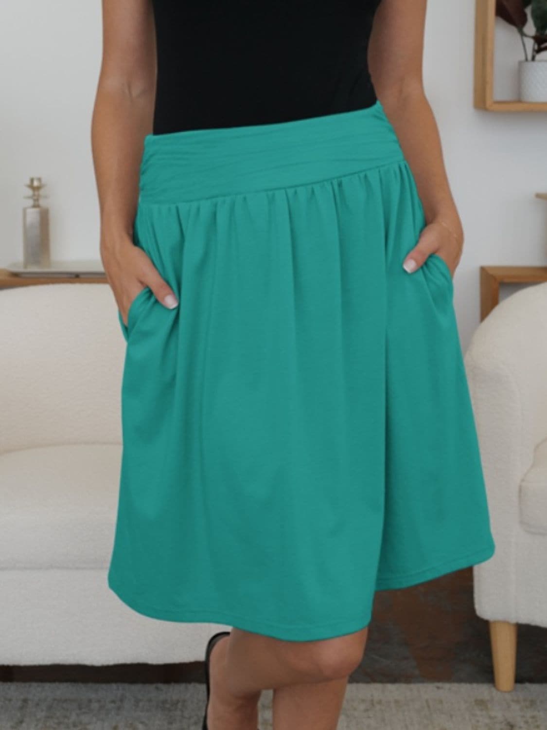 Chic elastic waist skirt with pockets