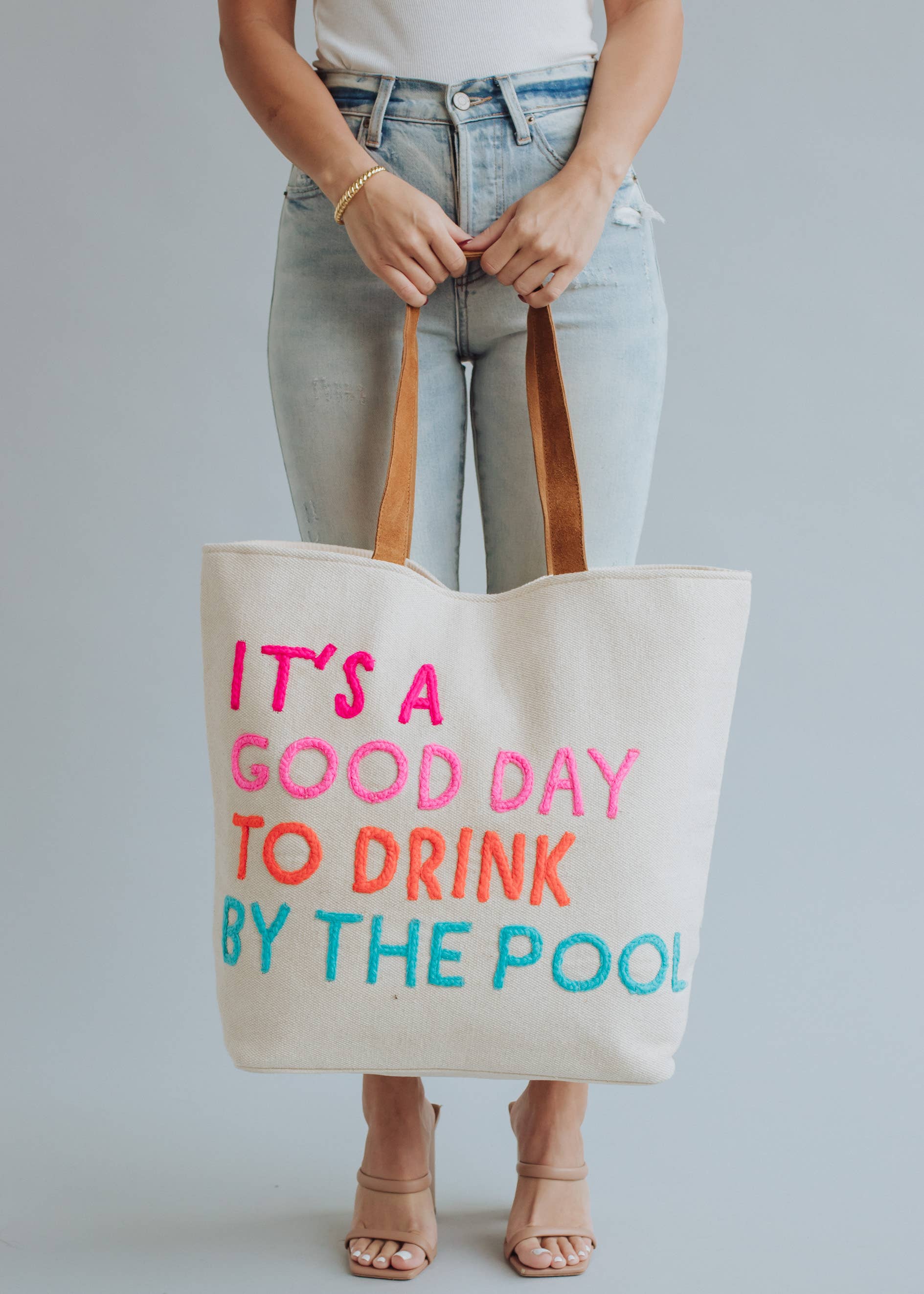 Poolside Bliss Cotton Tote Beach Bag With Colorful Design Fitkitty Culture Athleisure Wear, Yoga Wear & Women's Clothing