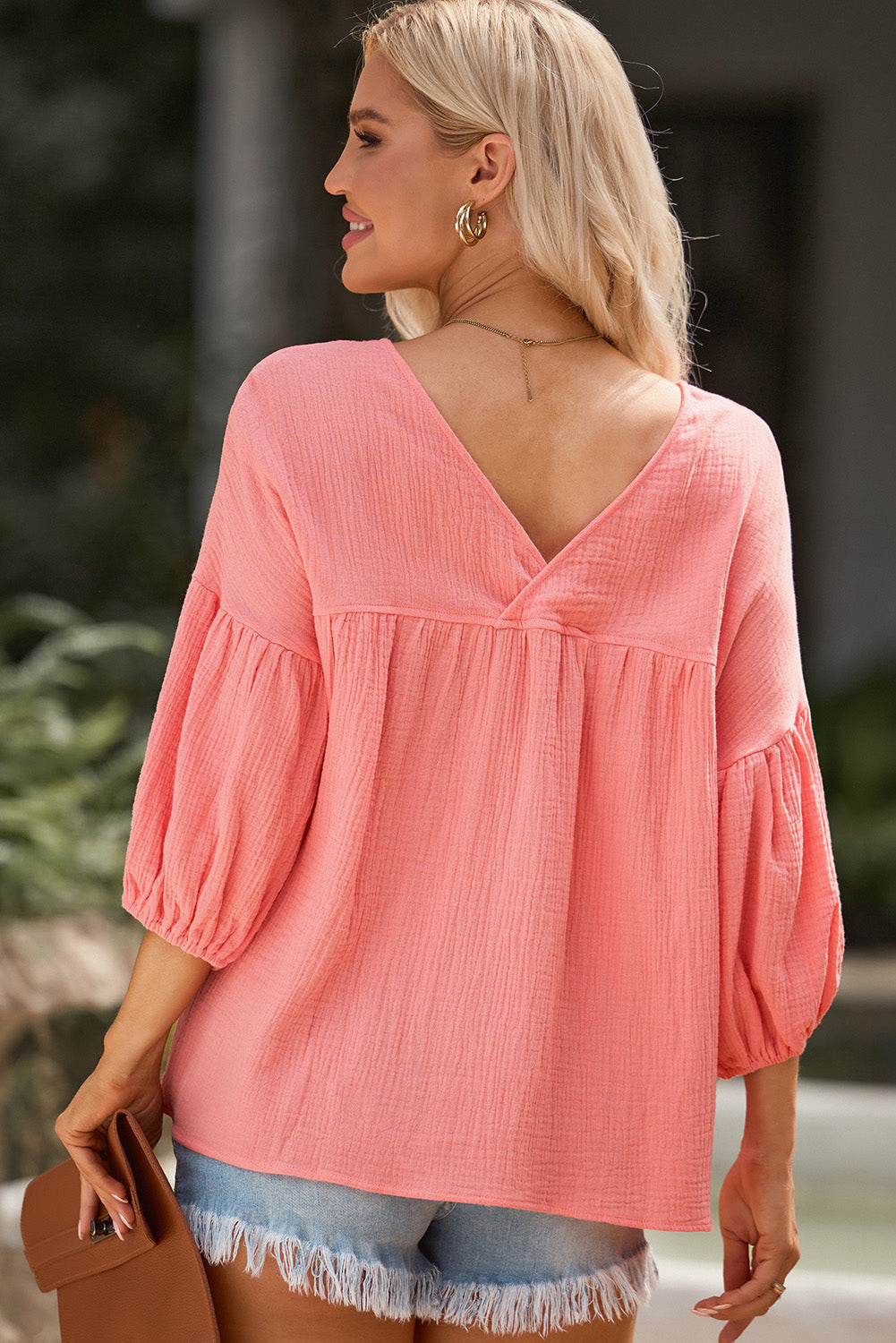 Dropped Shoulder V-Neck Blouse Coco’s Tee Boutique