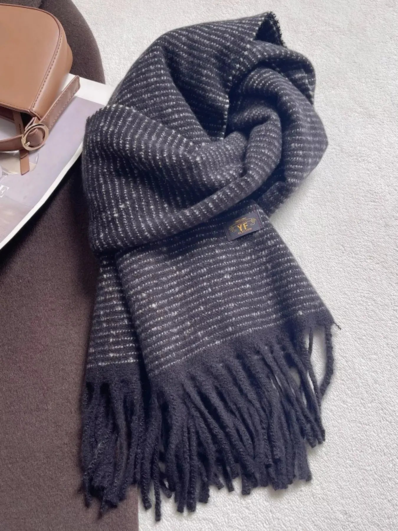 Warm Striped Tassel Scarf Simply Love