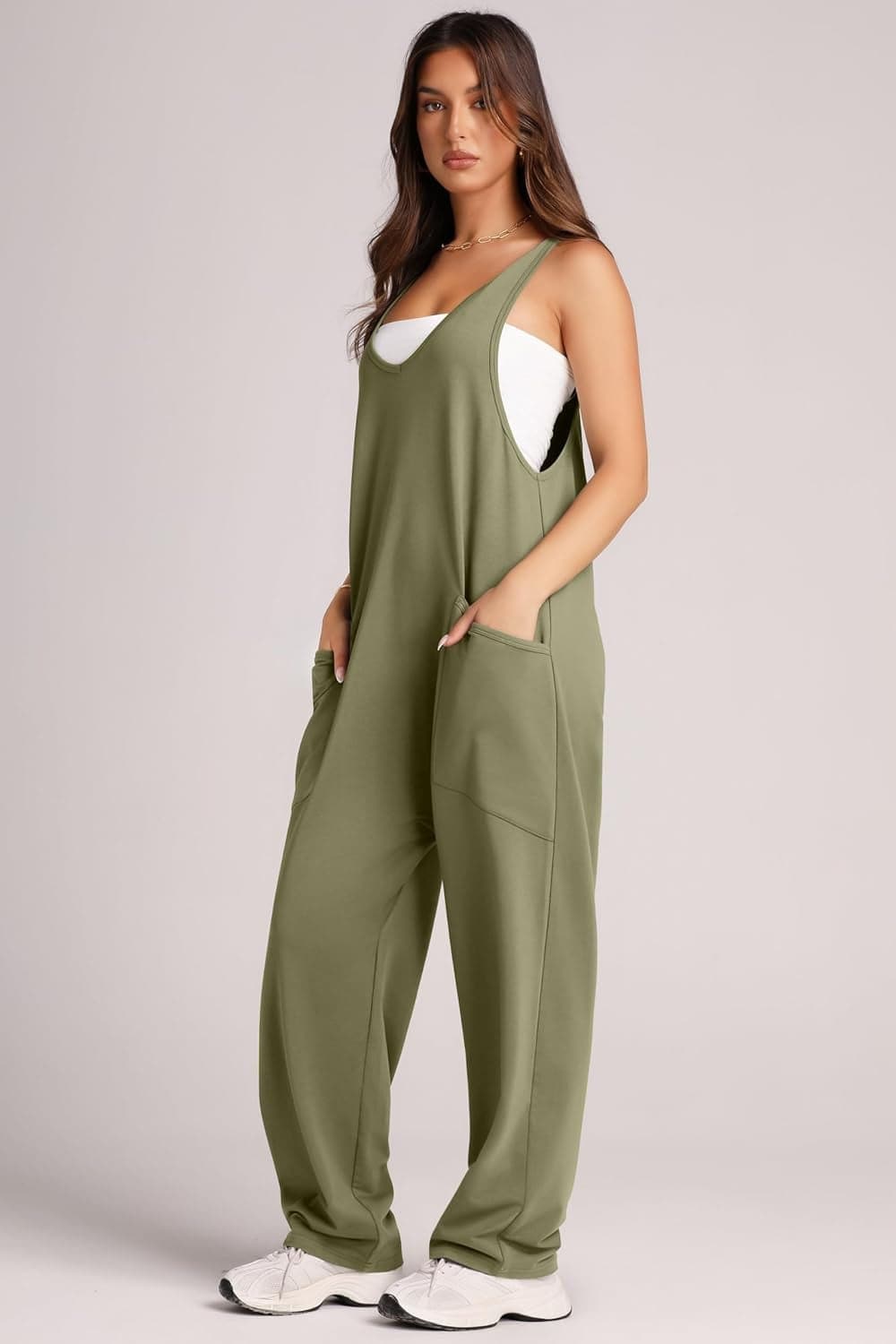 Wide Strap Jumpsuit with Pockets.