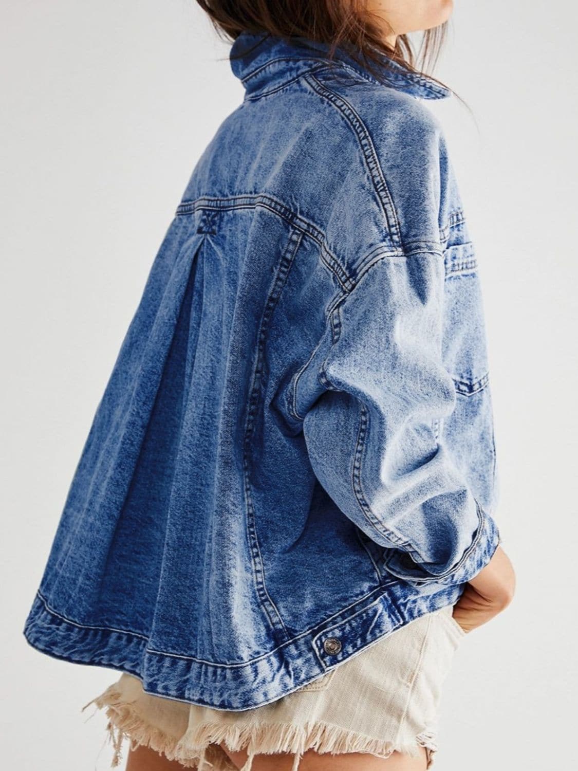 Pocketed Button Up Denim Jacket.