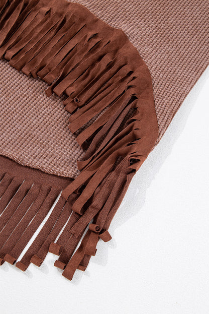 Chic coffee knit top with fringe