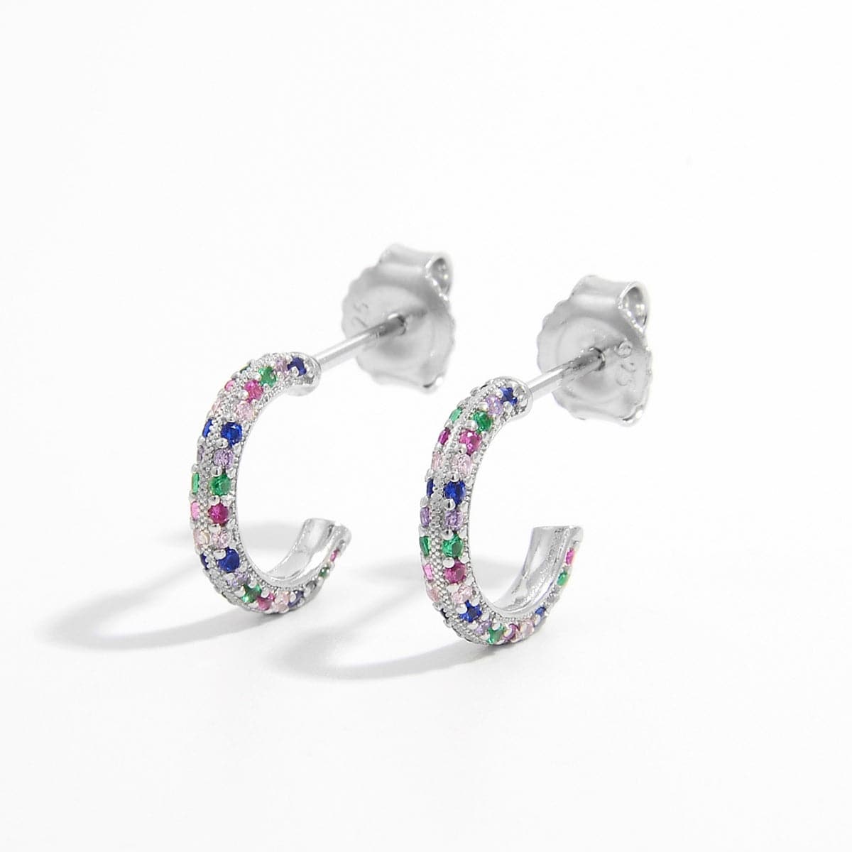 925 Sterling Silver Contrast Zircon Earrings.