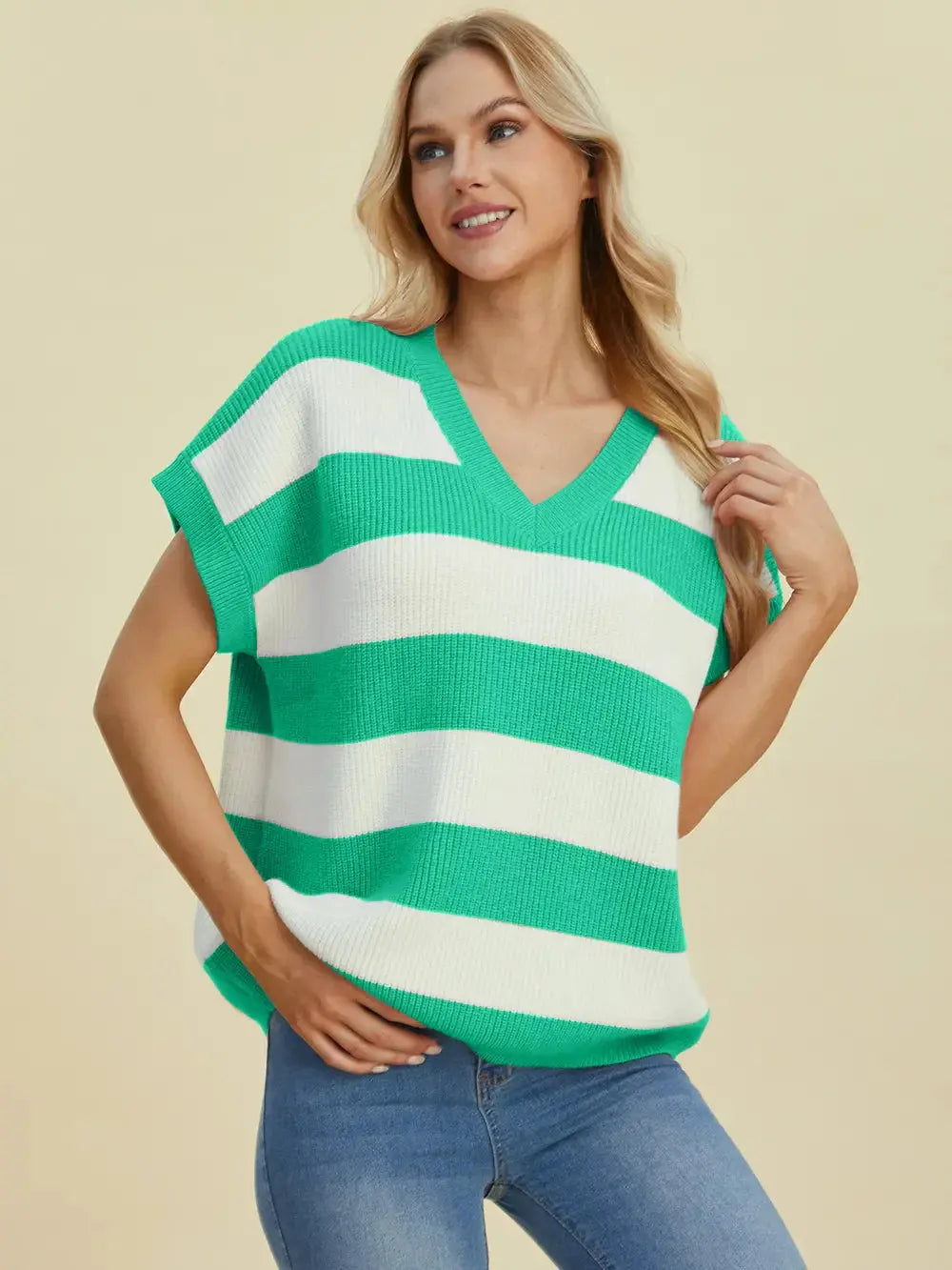 Double Take: Striped V-Neck Sweater - Love Salve