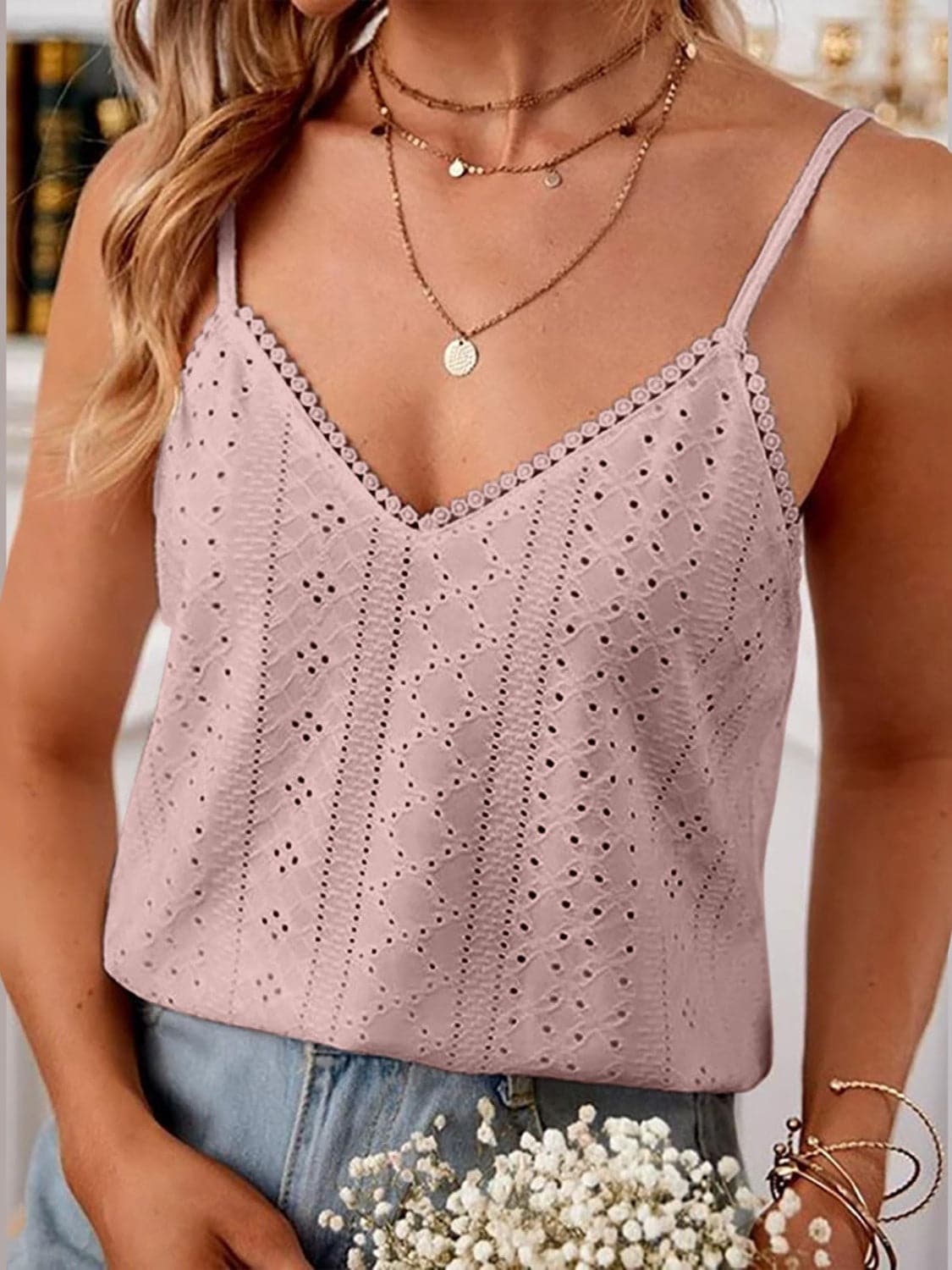 Eyelet Lace Detail V-Neck Cami.