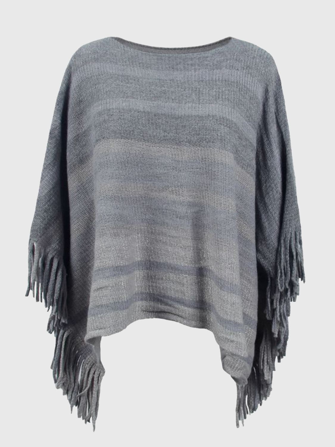 Striped Boat Neck Poncho with Fringes.