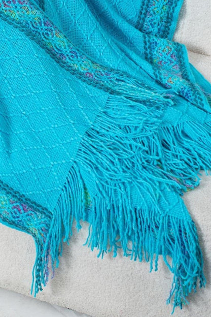 Fringe hooded poncho - acrylic, one size