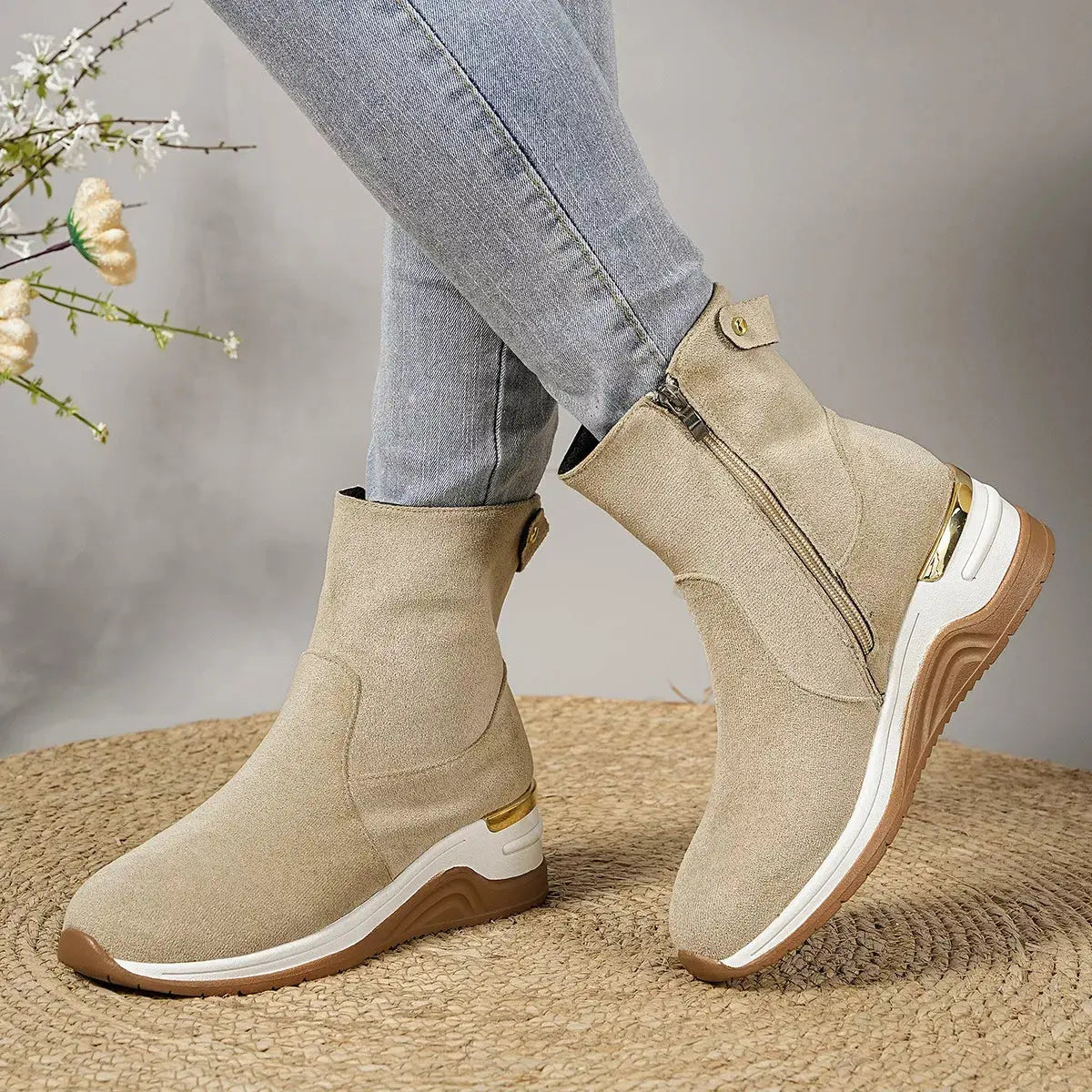 Suede Ankle Boots with Wedge Heel Simply Love