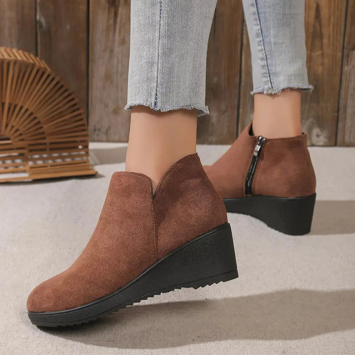 Round Toe Wedge Ankle Boots Simply Love