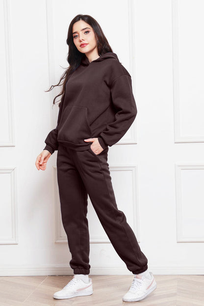 Drop Shoulder Long Sleeve Hoodie and Pants Set.