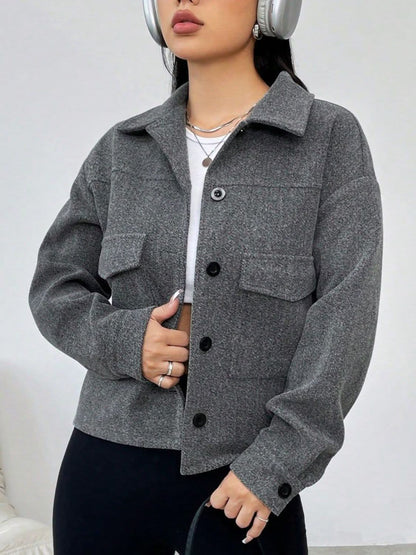 Chic button-up dropped shoulder long sleeve jacket