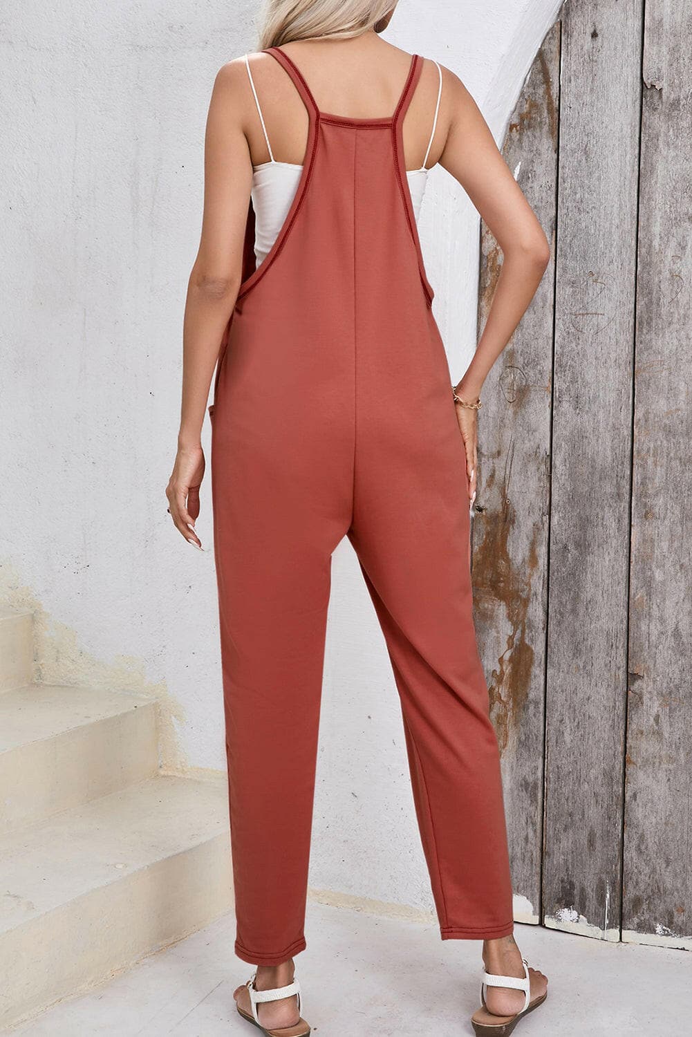 Scoop Neck Spaghetti Strap Jumpsuit.