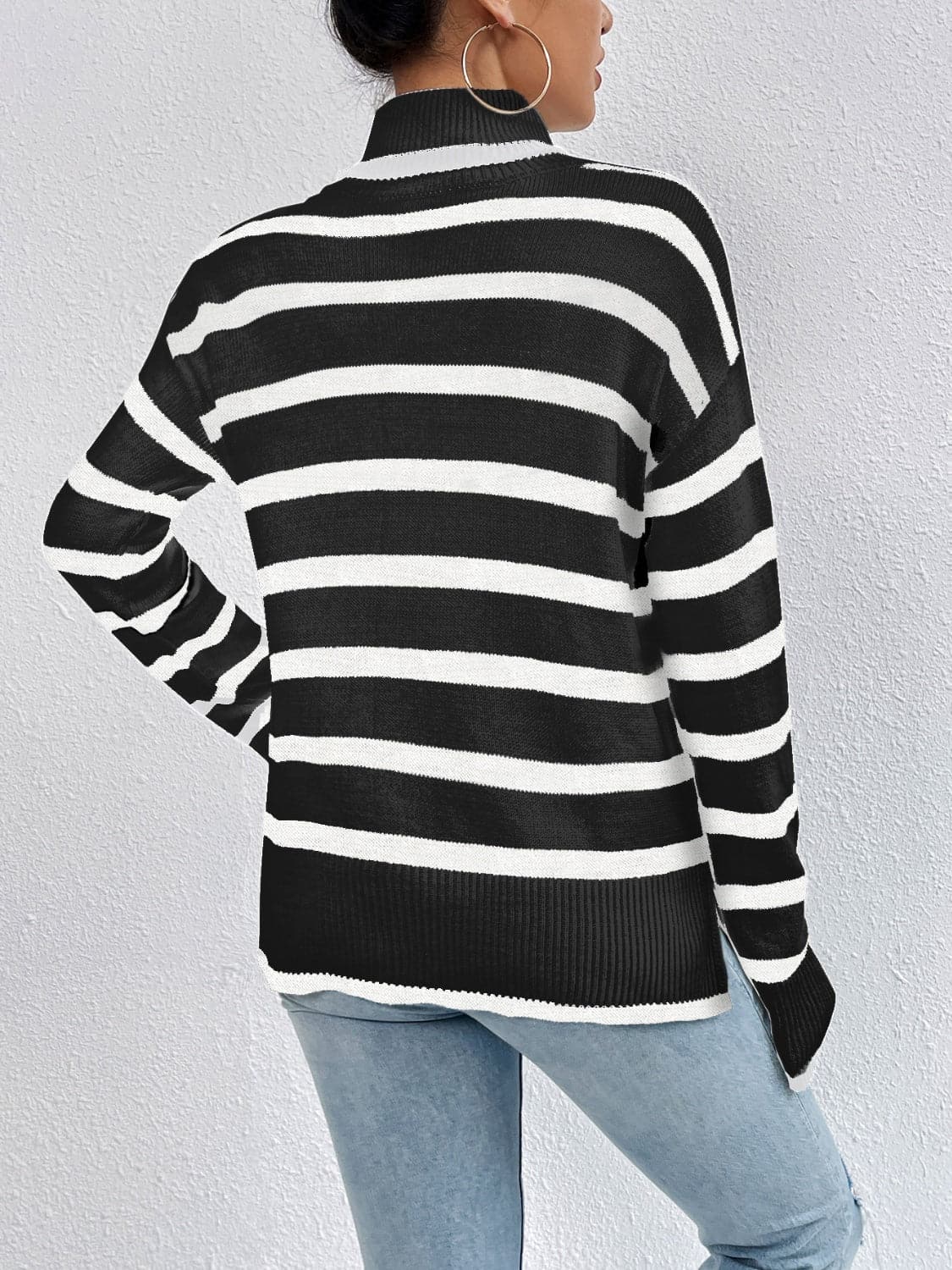 Striped Turtleneck Drop Shoulder Sweater.