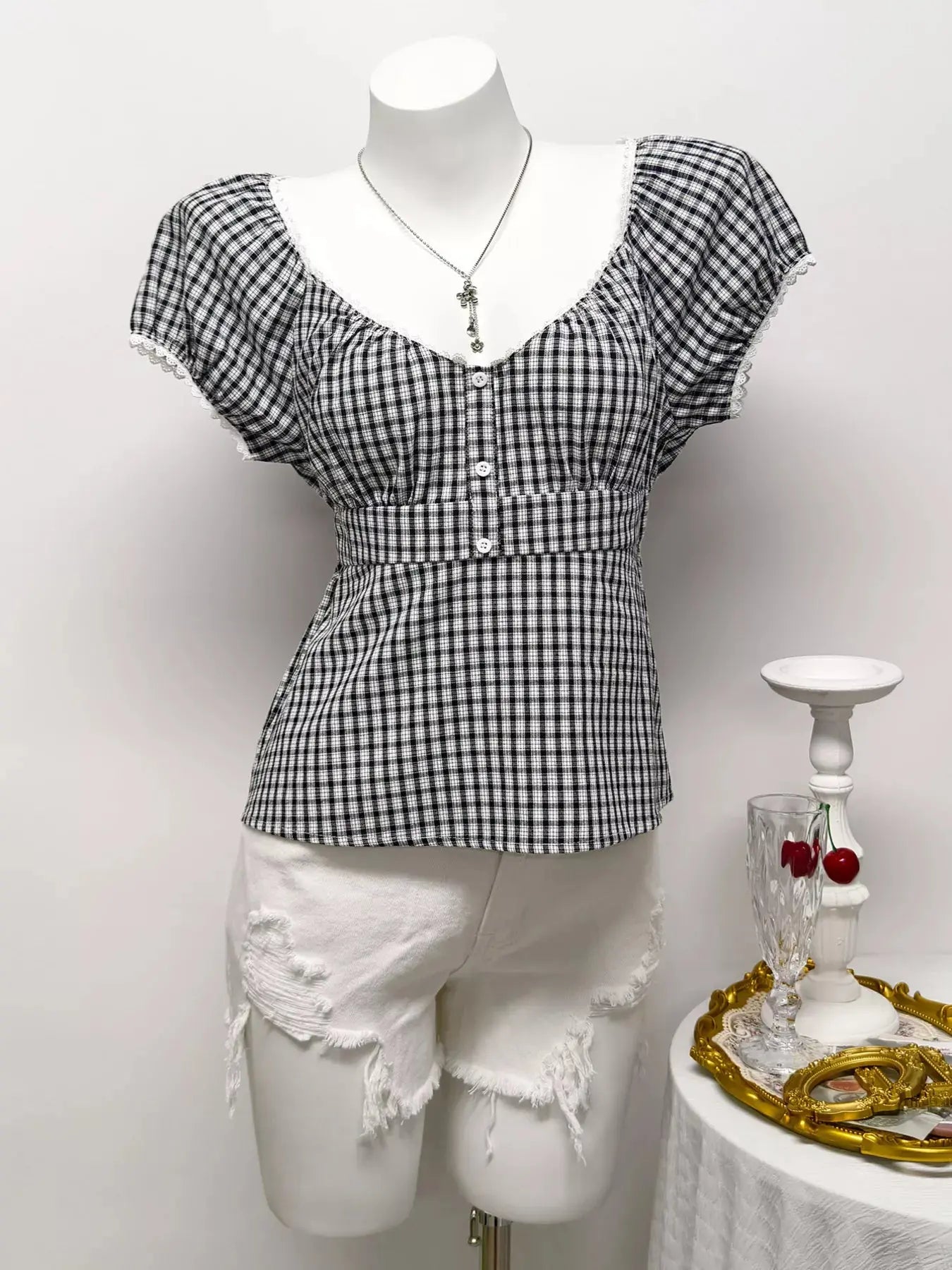 Plaid Short Sleeve Blouse Simply Love
