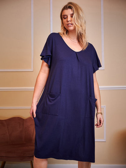 Plus Size Round Neck Short Sleeve Lounge Dress.