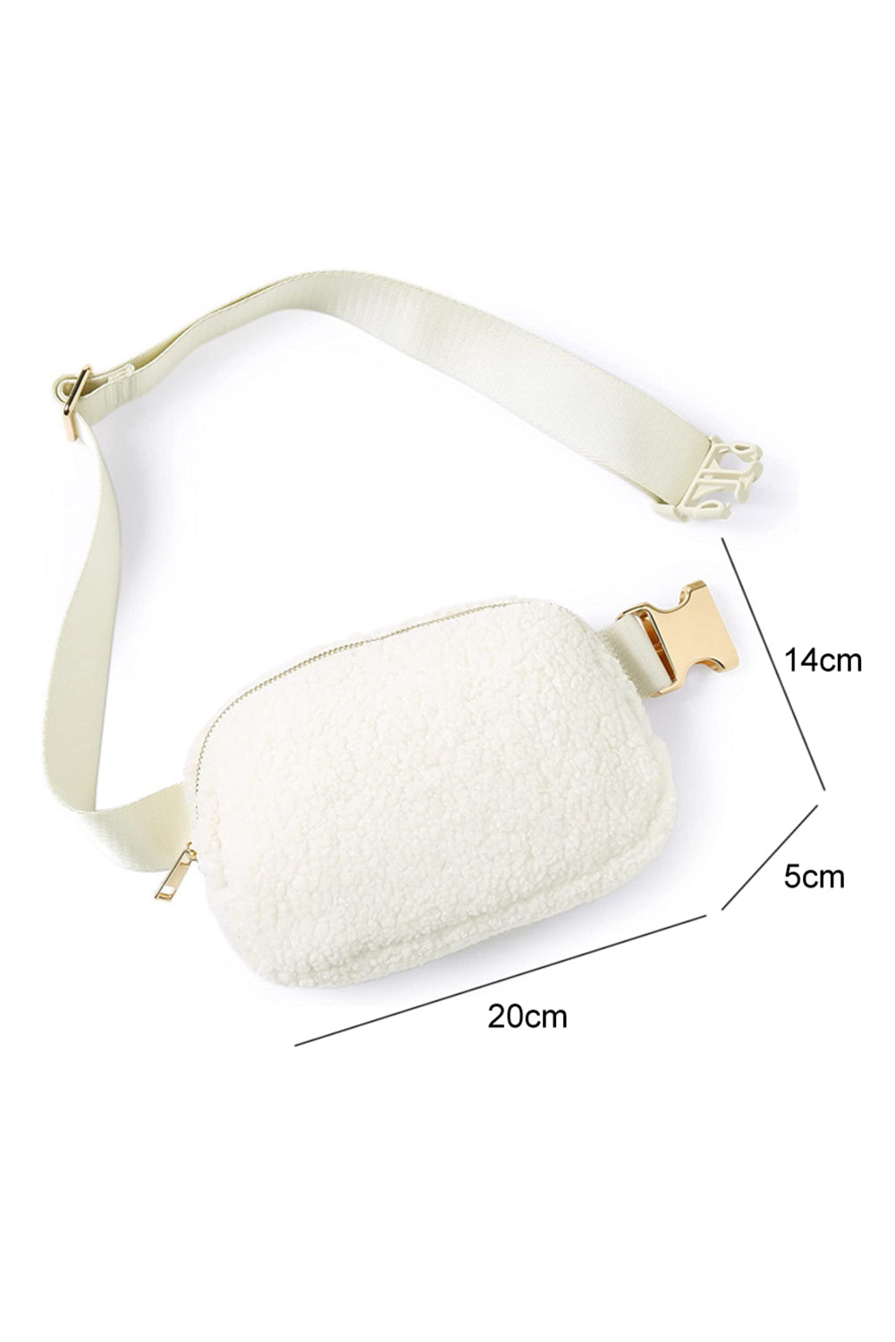 Chic bright white sherpa crossbody bag with adjustable strap