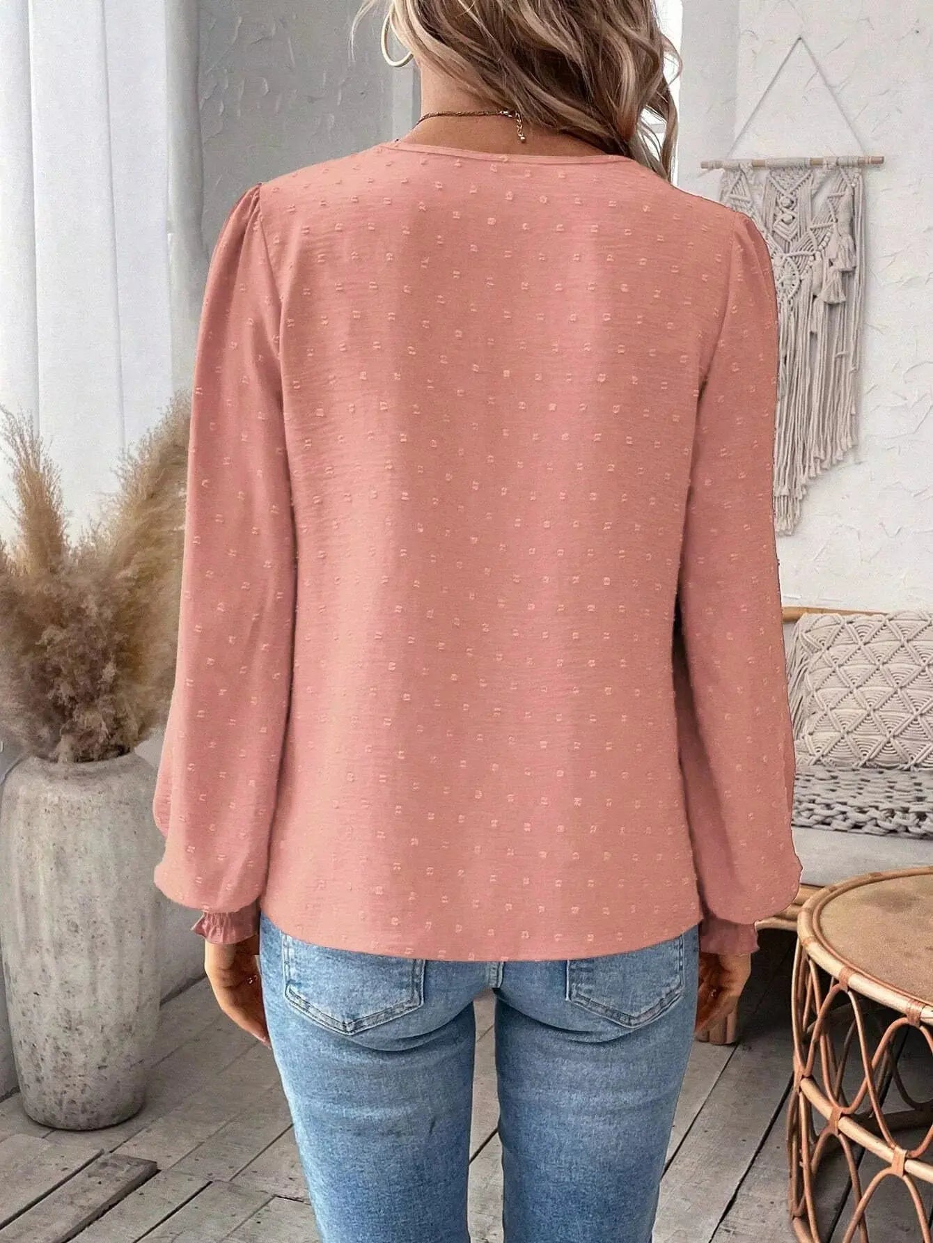 Lace Trim Long Sleeve Blouse Simply Love