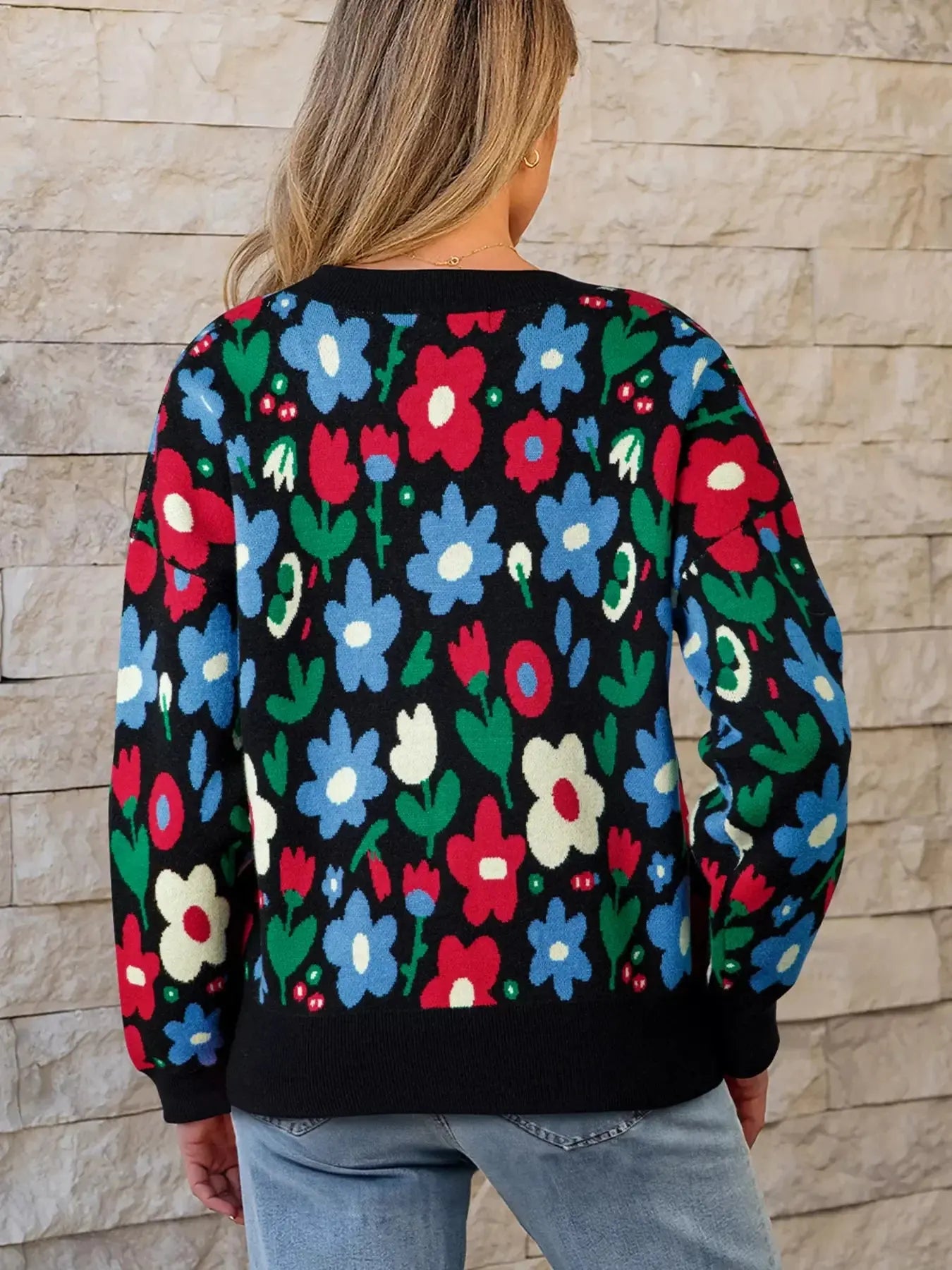 Floral Print V Neck Buttoned Cardigan Simply Love