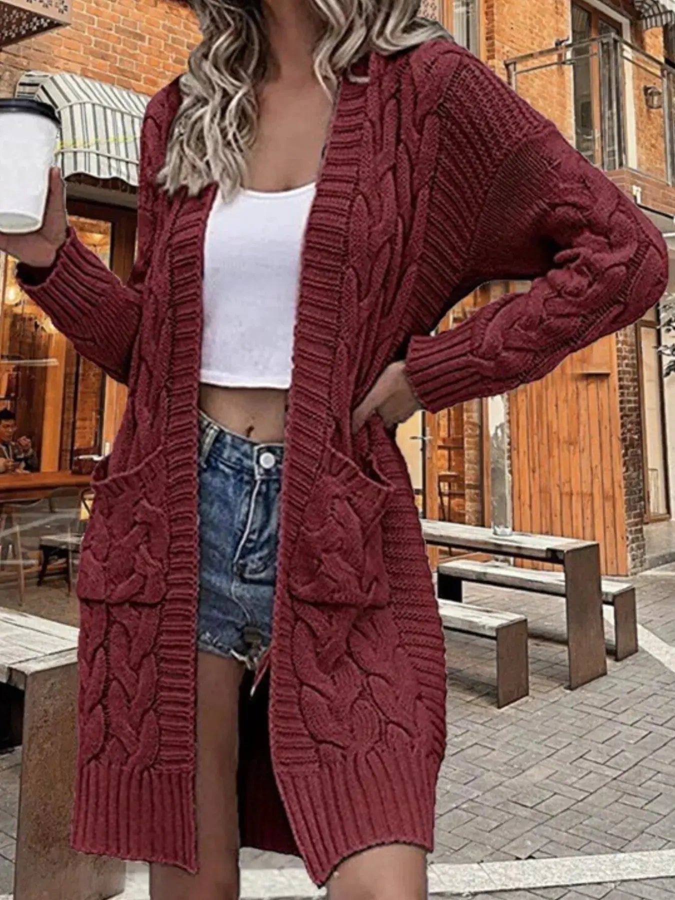 Full Size Chunky Knit Open Front Cardigan Plus Size Simply Love