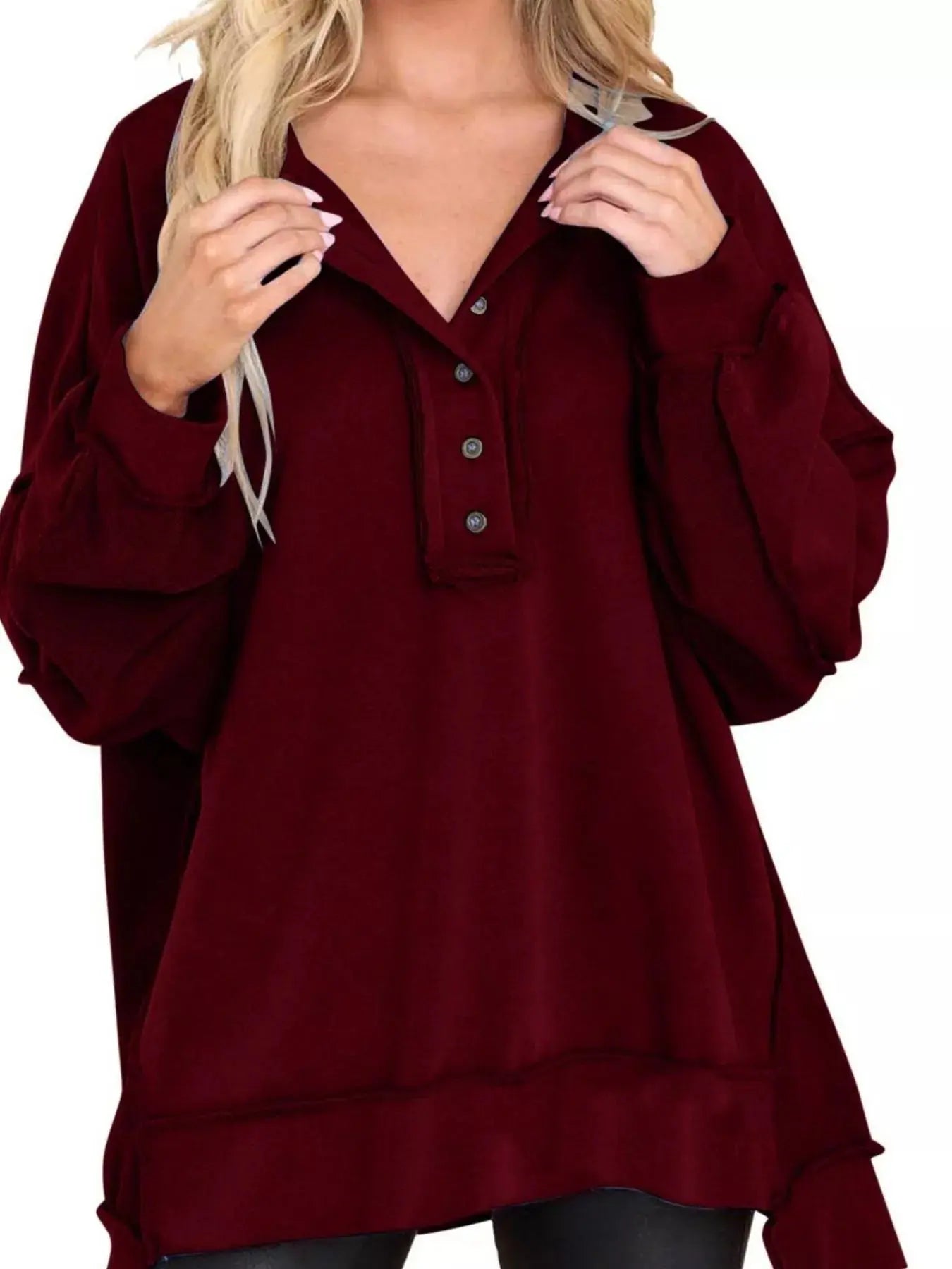 Half Snap Long Sleeve Sweatshirt Simply Love
