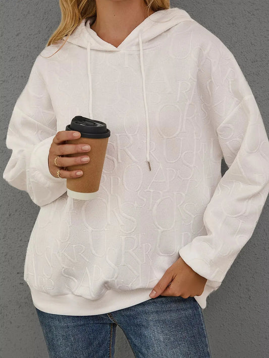 Full Size Embossed Lettering Casual Hoodie Plus Size Simply Love
