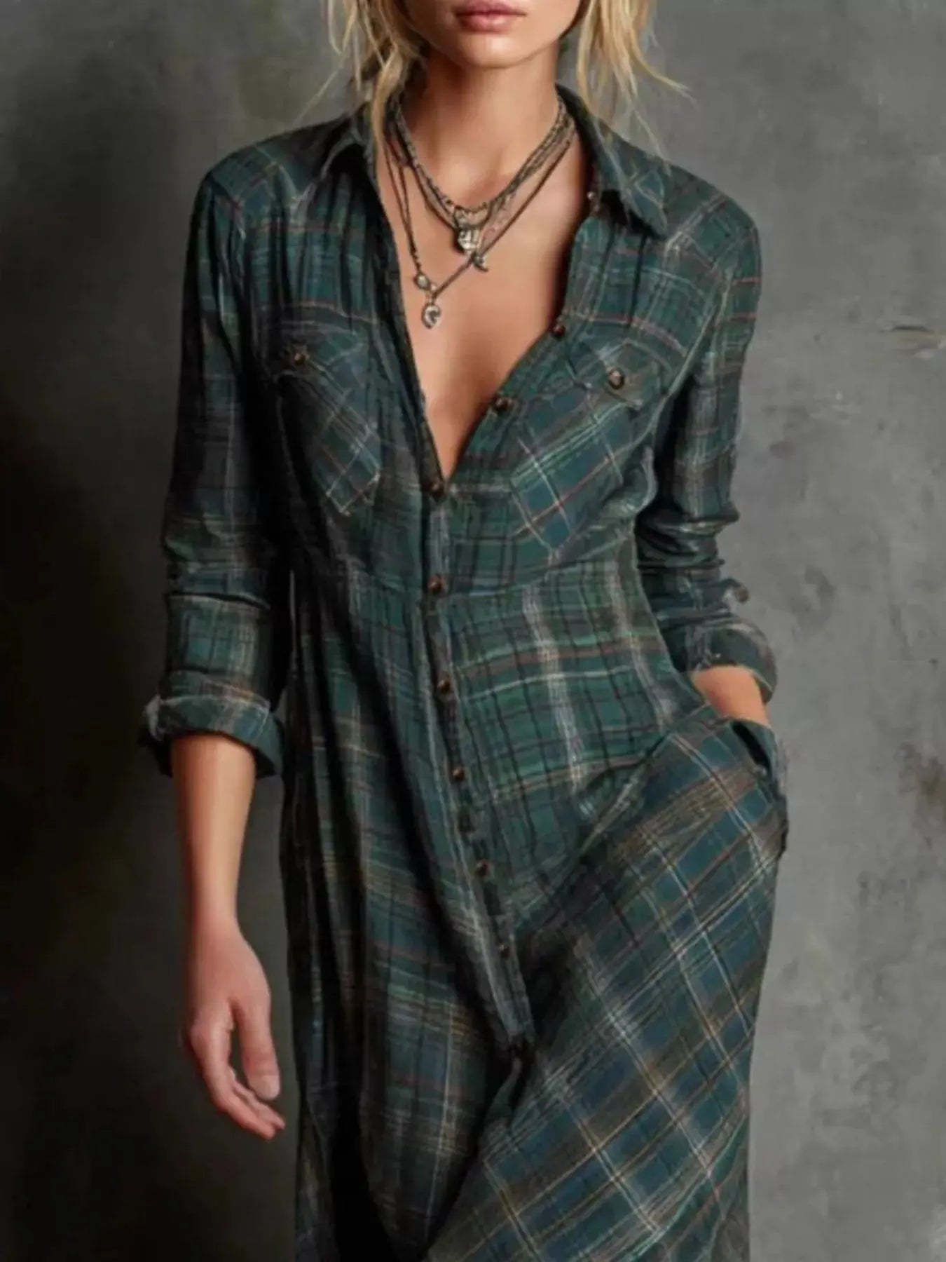 Full Size Plaid Button-Down Maxi Dress Plus Size Simply Love
