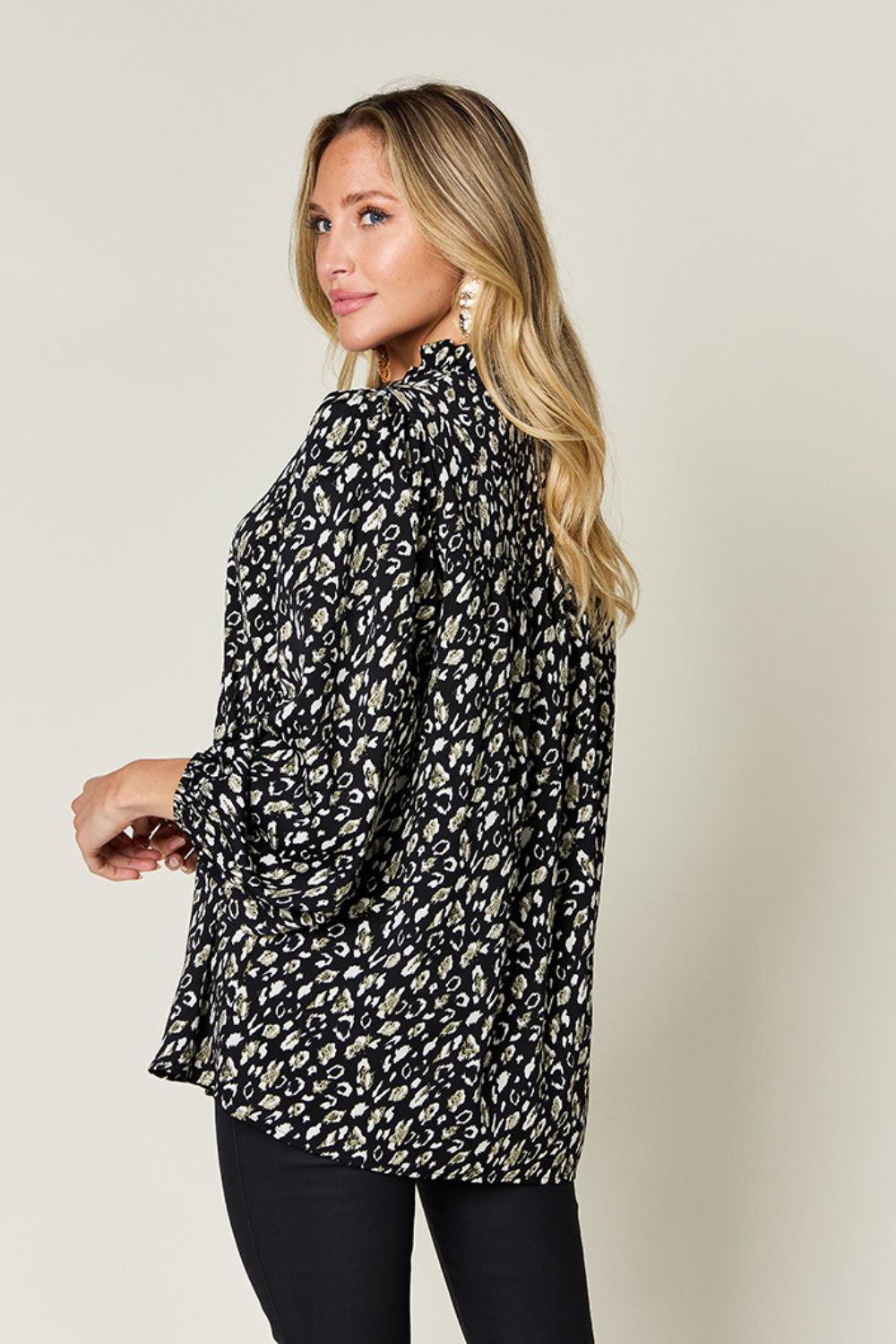 Double Take Leopard Blouse - Long Sleeve