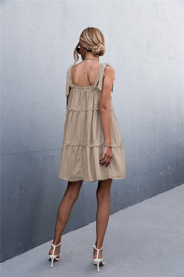 Frill Tiered Tie Shoulder Mini Cami Dress.