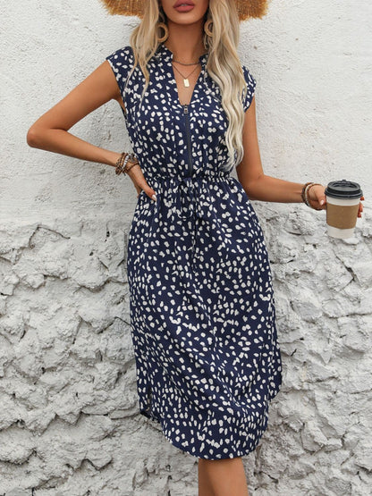 Slit Printed Cap Sleeve Dress.