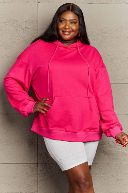 Chic long sleeve dropped shoulder hoodie with pockets