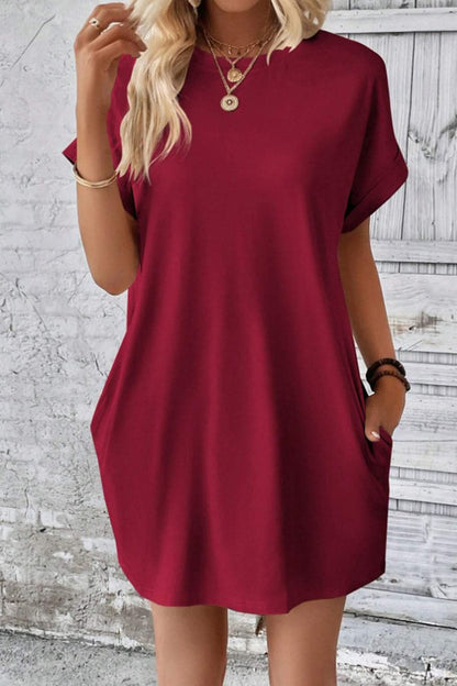 Casual pocketed round neck tee dress