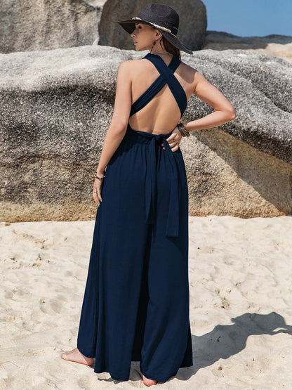 Surplice Wide Leg Jumpsuit with Free Tie.