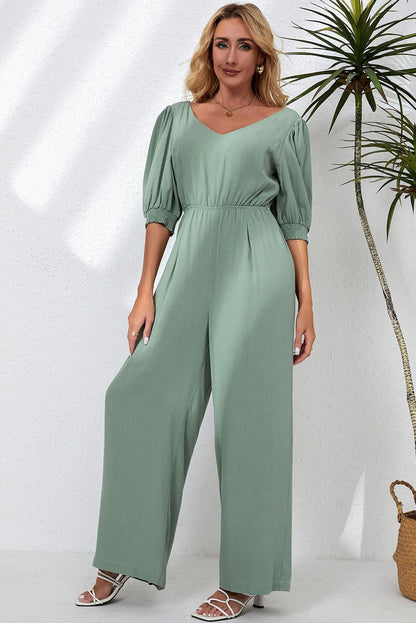 V-Neck Half Sleeve Jumpsuit.