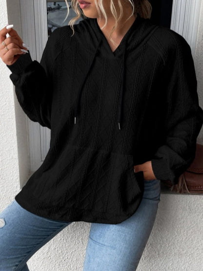 Cozy pocketed sheer hoodie with drawstring and long sleeves