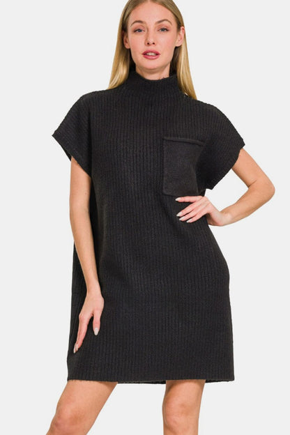 Zenana Short Sleeve Sweater Mini Dress.