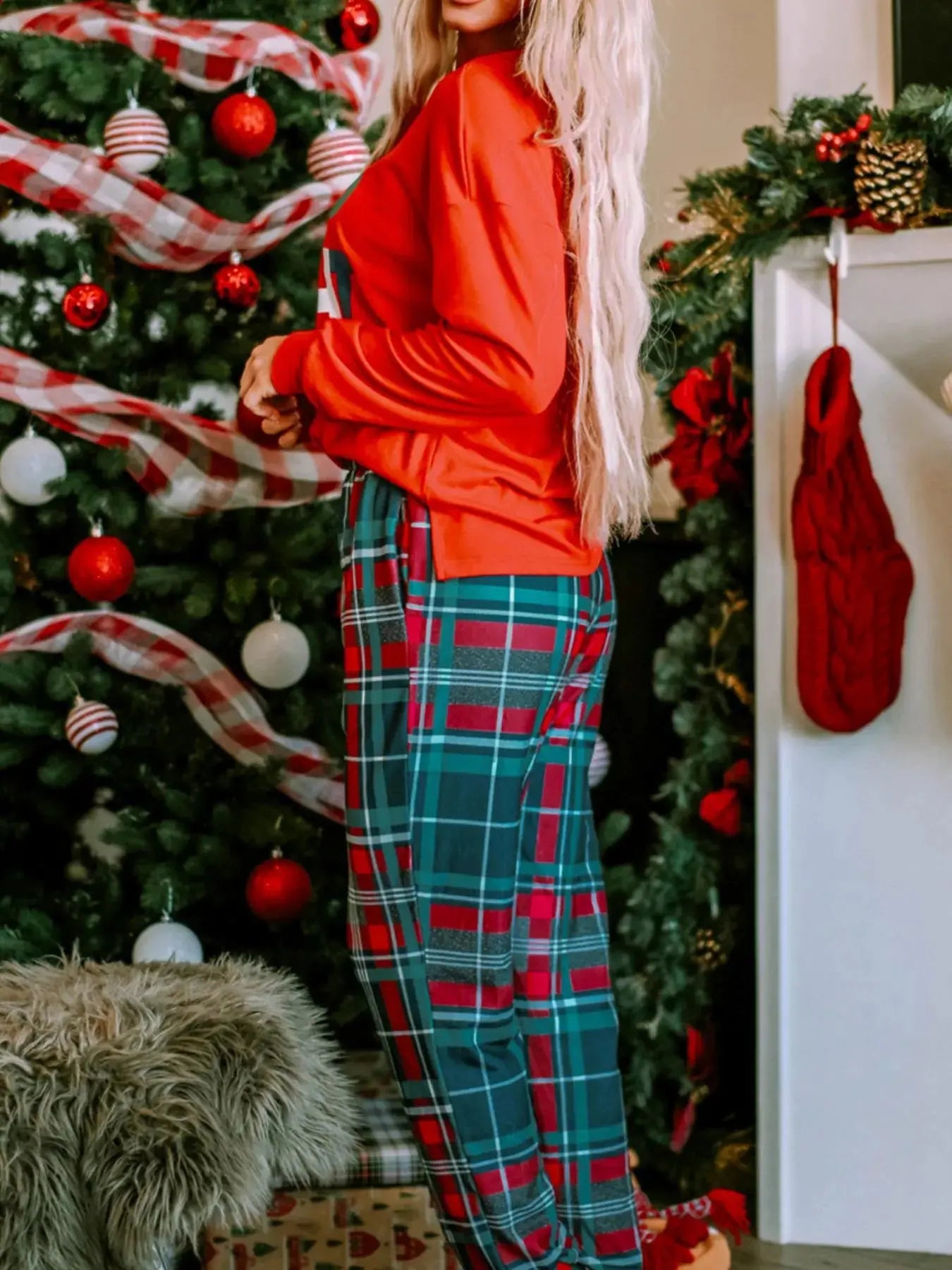 ALL IS BRIGHT Graphic Christmas Plaid Pajamas Set Simply Love
