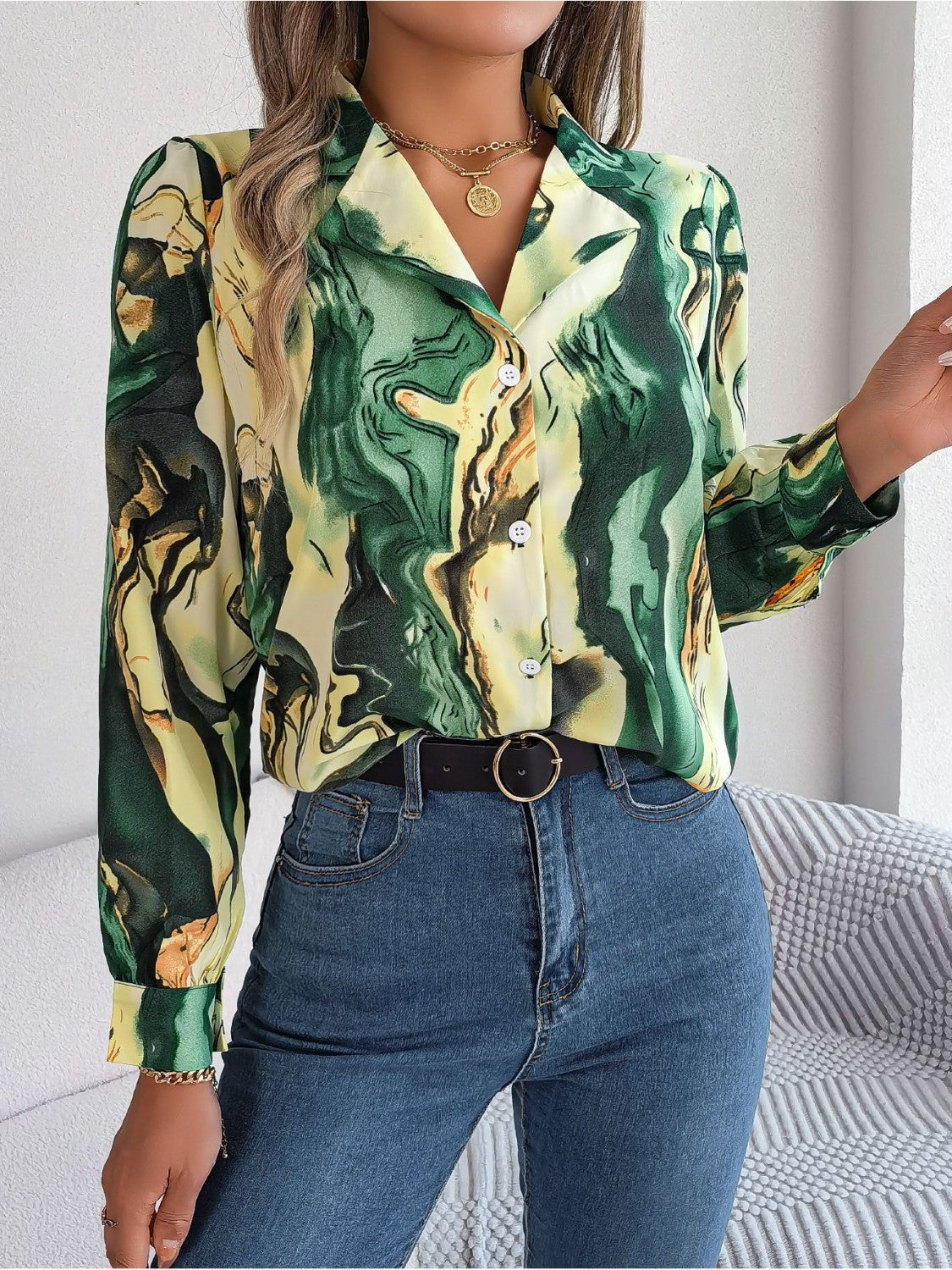 Printed Button Up Long Sleeve Shirt Coco’s Tee Boutique