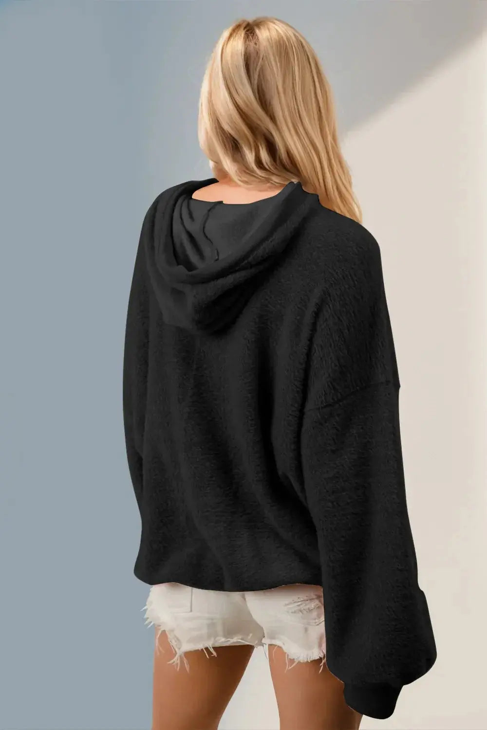 Double Take Full Size Half Zip Long Sleeve Hoodie with Kangaroo Pocket - Love Salve