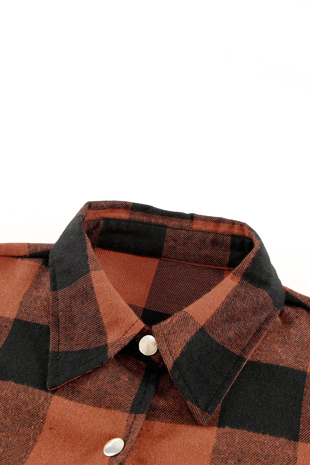 Chic brown plaid shirt coat with turn-down collar