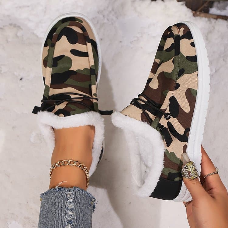 Cozy camo round toe flats