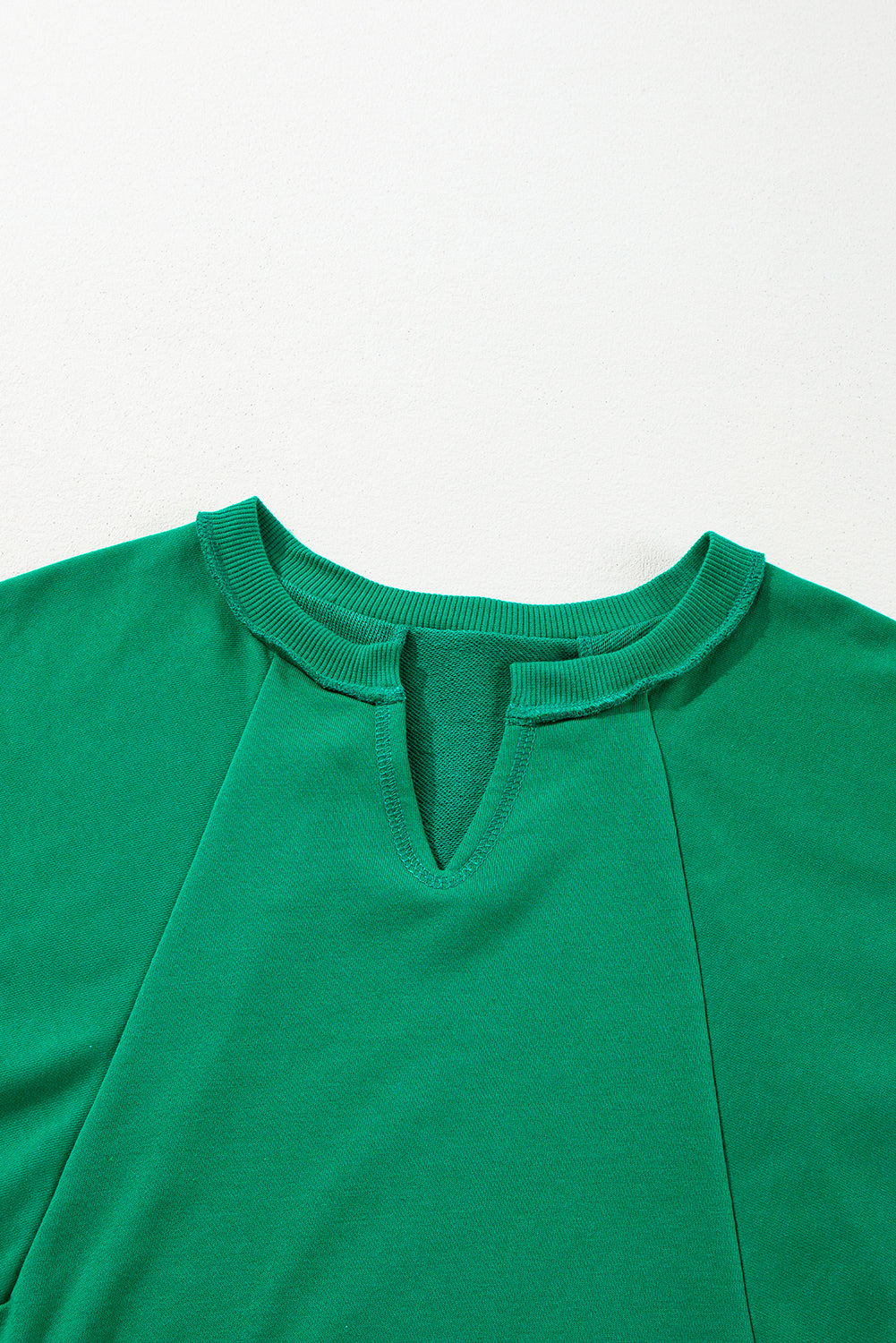 Chic bright green notch neck plus size sweatshirt with exposed seams